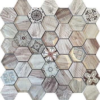 Mosaik hellbraun Glas-Naturstein 5/5/0